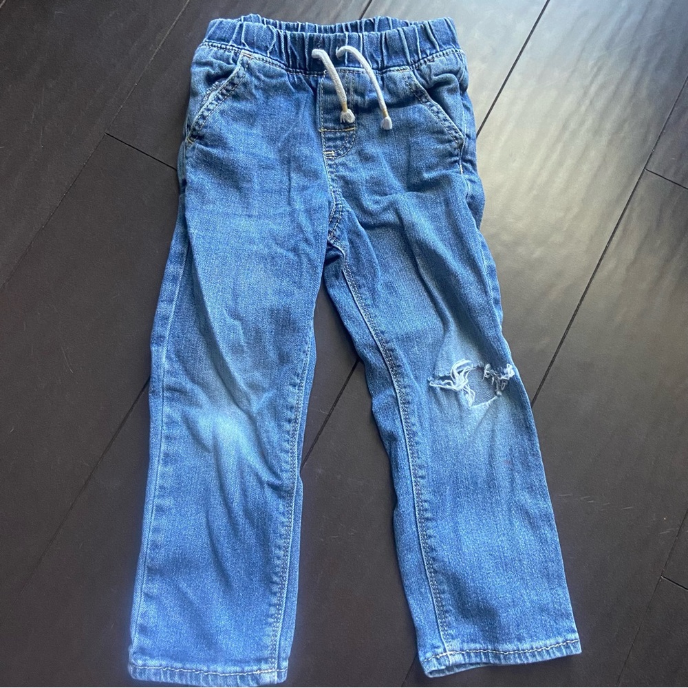 Jumping Beans elastic drawstring toddler boy size 3T jeans with distressed knee